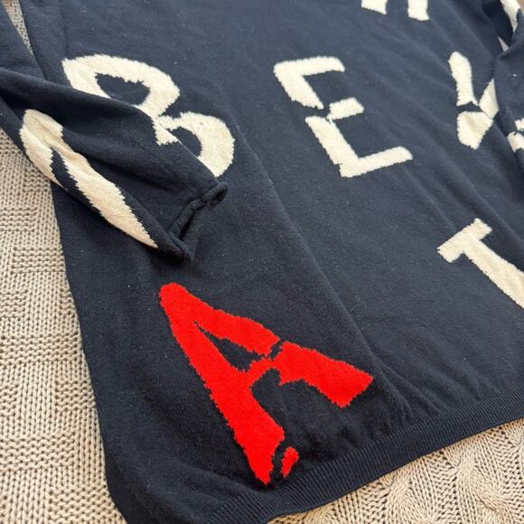 Lisa Todd Lightweight Intarsia "Misbehaving" Cashmere Blend V-Neck Sweater ~ S - Picture 6 of 15